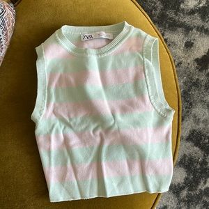 Ribbed Zara high neck cropped stripped tank